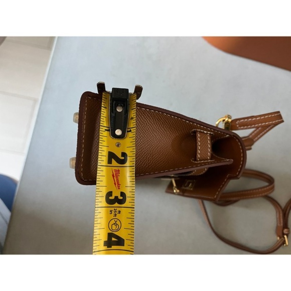 Brown Genuine Leather Mini Top Handle Crossbody Bag Gold Hardware Classic Chic - Picture 12 of 12